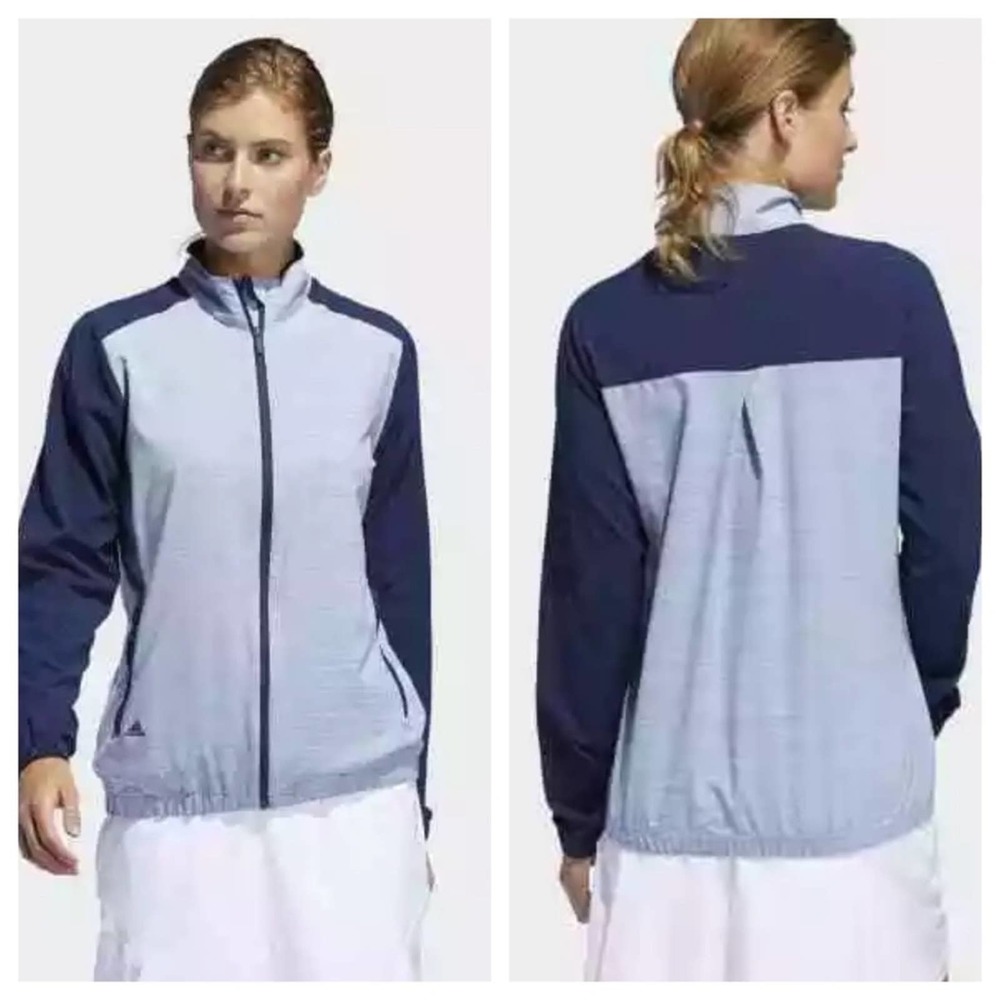 Adidas Jacket NWT Golf Essentials Windbreaker Full Zip Blue. Pockets Women Large